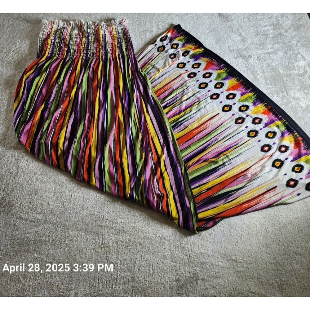 Just Love Maxi Sun Dress Size Large Striped Geometric Ruched Strapless Pullover - Picture 10 of 10